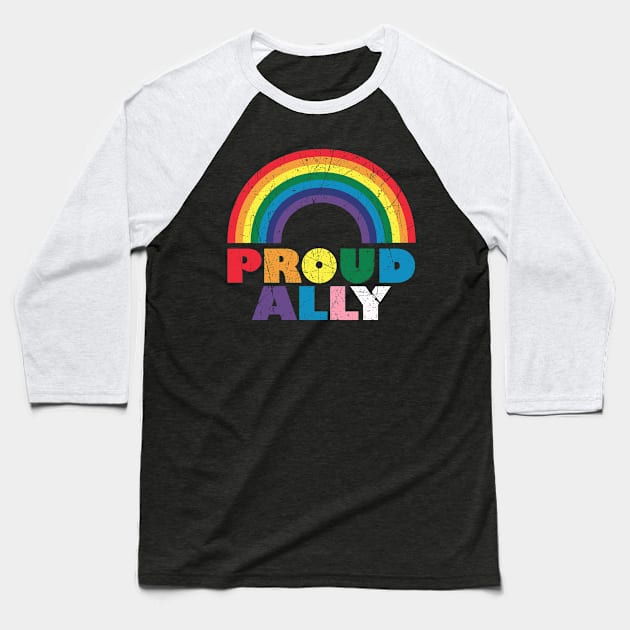 Vintage Proud Ally Gay Pride LGBT Pride Month Baseball T-Shirt by American Woman